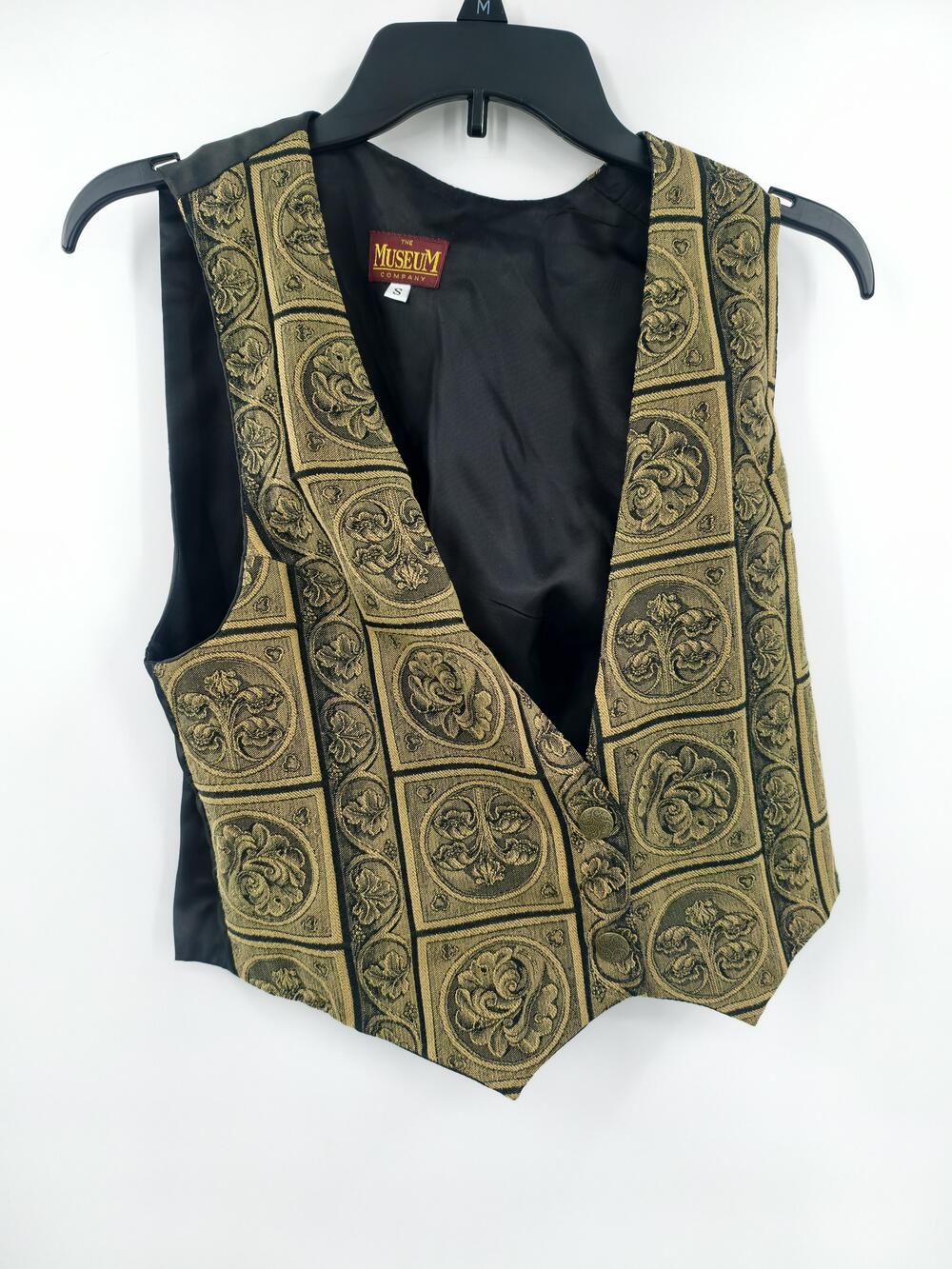 The Museum Company Vest Mens Small Black Gold Tapestry Brocade Dress Waistcoat